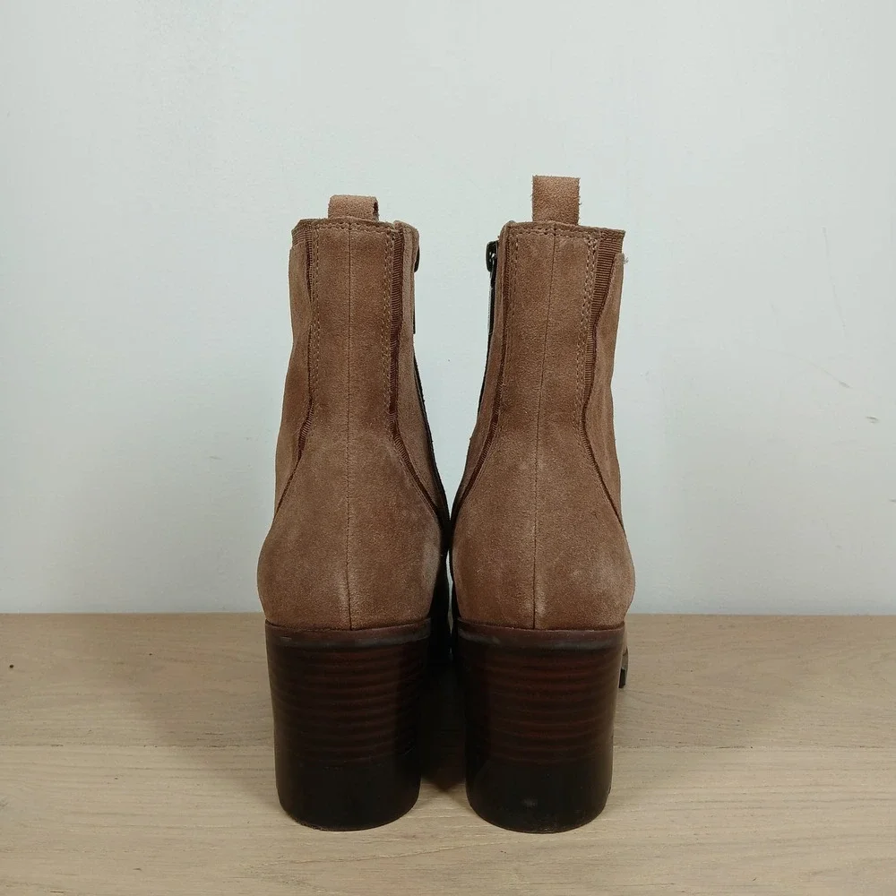 Blondo Raniah Waterproof Ankle Boots Womens 9.5 Taupe Suede Minimalist Office